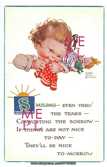 : WW2 era - Comic Postcard - Smiling - even thro the tears : WW2 era - Comic Postcard - Smiling - even thro the tears
