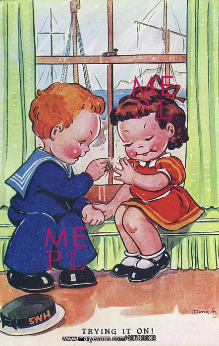 : WW2 era - Comic Postcard - Trying it on! : WW2 era - Comic Postcard - Trying it on!