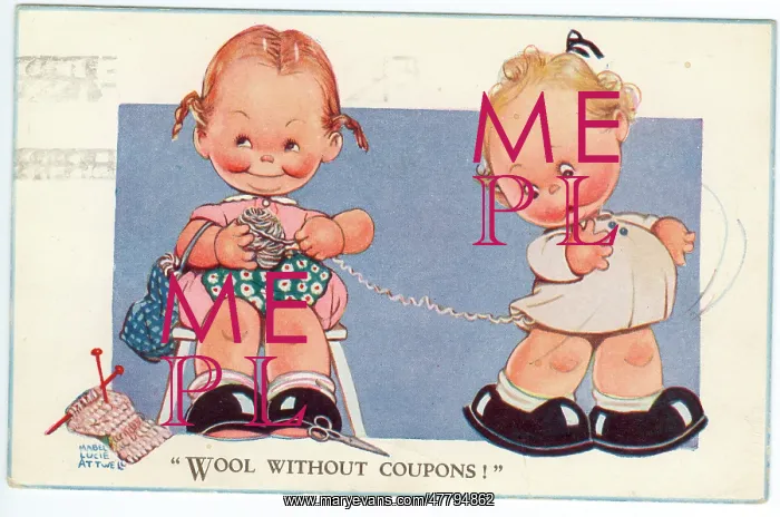 : WW2 era - Comic Postcard - Wool without coupons : WW2 era - Comic Postcard - Wool without coupons