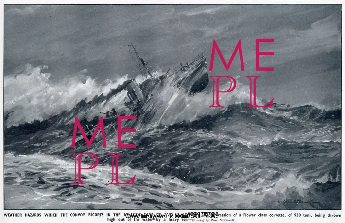 : WW2 - Flower-Class Corvette in heavy seas - Atlantic Convoy : WW2 - Flower-Class Corvette in heavy seas - Atlantic Convoy