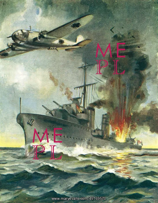 : WW2 - German Plane Attacking Warship : WW2 - German Plane Attacking Warship