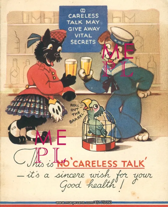 : WW2 Greetings Card, No Careless Talk : WW2 Greetings Card, No Careless Talk