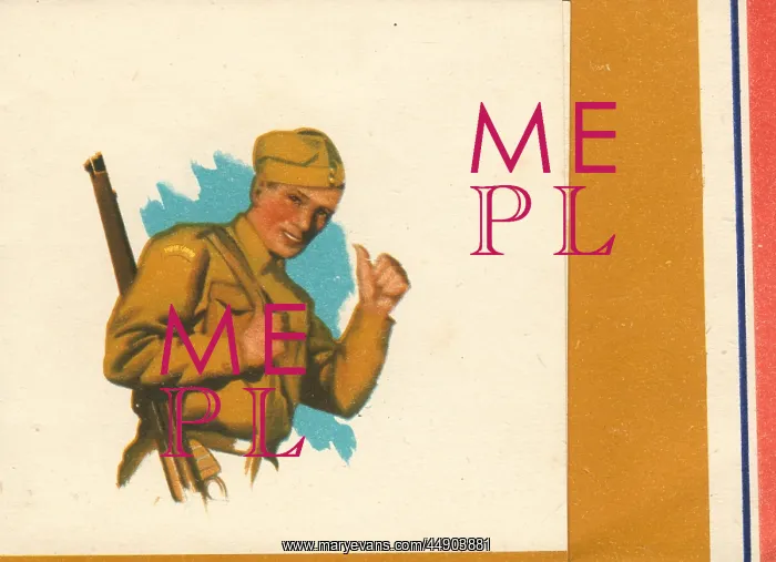 : WW2 greetings card, smiling soldier : WW2 greetings card, smiling soldier