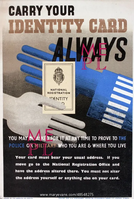 : WW2 poster, Carry Your Identity Card Always : WW2 poster, Carry Your Identity Card Always