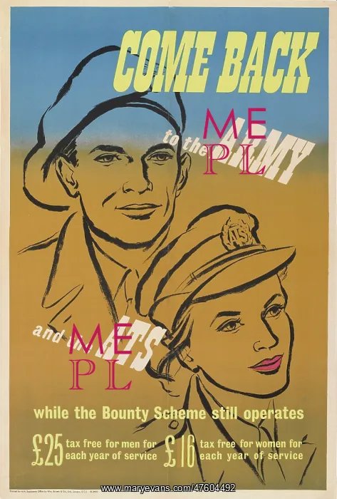 : WW2 Poster -- Come Back to the Army and the ATS : WW2 Poster -- Come Back to the Army and the ATS