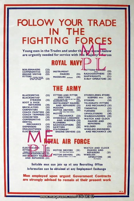 : WW2 poster, Follow your trade in the fighting forces : WW2 poster, Follow your trade in the fighting forces