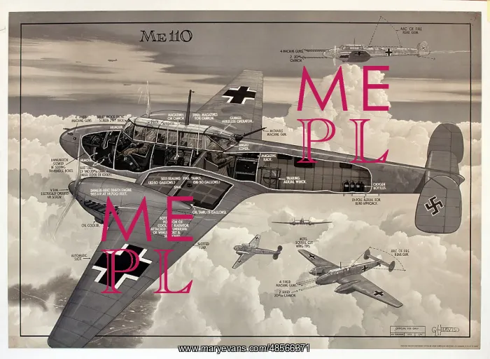 : WW2 poster, German Messerschmitt ME 110 fighter plane : WW2 poster, German Messerschmitt ME 110 fighter plane