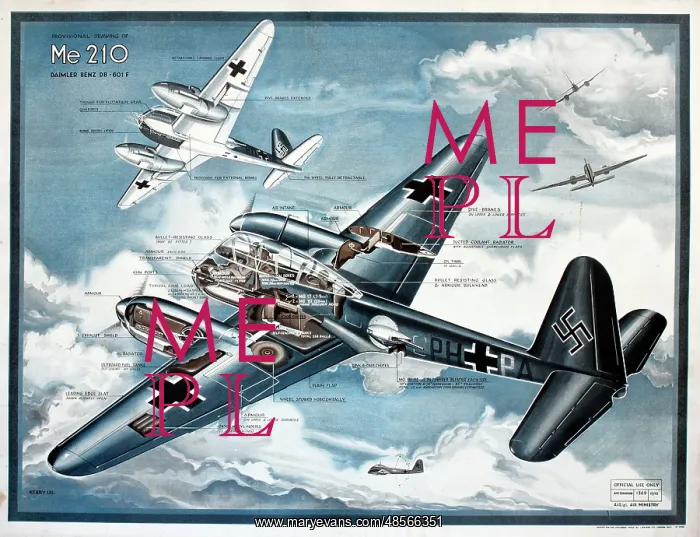 : WW2 poster, German Messerschmitt ME 210 fighter plane : WW2 poster, German Messerschmitt ME 210 fighter plane