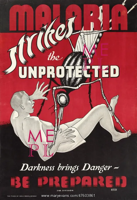 : WW2 Poster -- Malaria Strikes the Unprotected : WW2 Poster -- Malaria Strikes the Unprotected