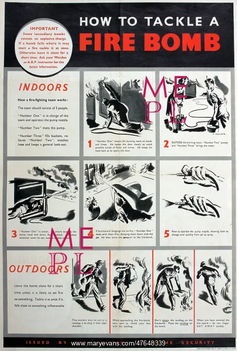 : WW2 poster, How to tackle a fire bomb : WW2 poster, How to tackle a fire bomb