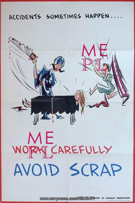 : WW2 poster, Work carefully, avoid scrap : WW2 poster, Work carefully, avoid scrap