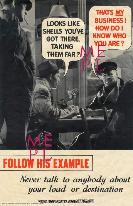 : WW2 - Preventing Careless Talk - Public Information Poster : WW2 - Preventing Careless Talk - Public Information Poster
