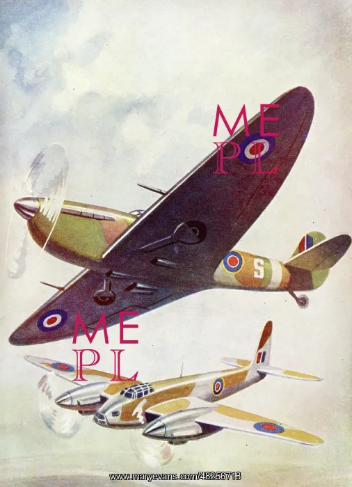 : WW2 R.A.F. Aircraft in flight including Spitfire : WW2 R.A.F. Aircraft in flight including Spitfire