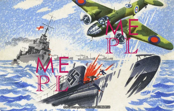 : WW2 RAF bomber and Royal Navy attacking German U-boat : WW2 RAF bomber and Royal Navy attacking German U-boat