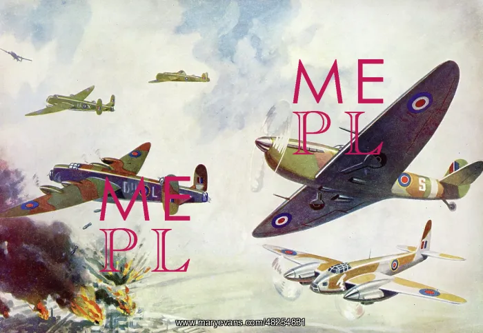 : WW2 - Spitfire and Lancaster Bomber Aircraft in flight : WW2 - Spitfire and Lancaster Bomber Aircraft in flight