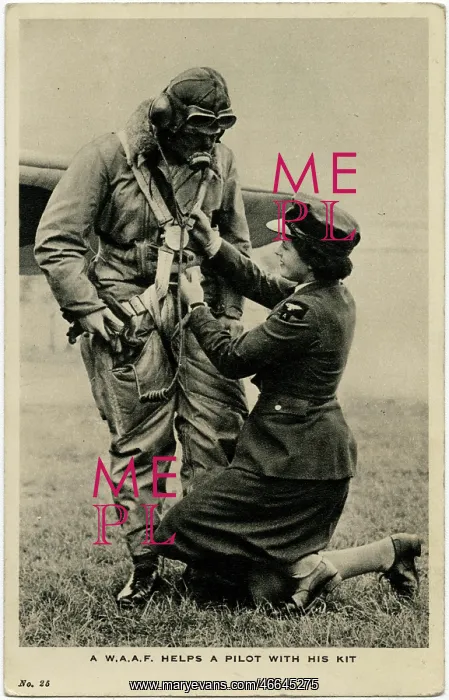 : WW2 - With the W.A.A.F. - Helping a pilot with his kit : WW2 - With the W.A.A.F. - Helping a pilot with his kit