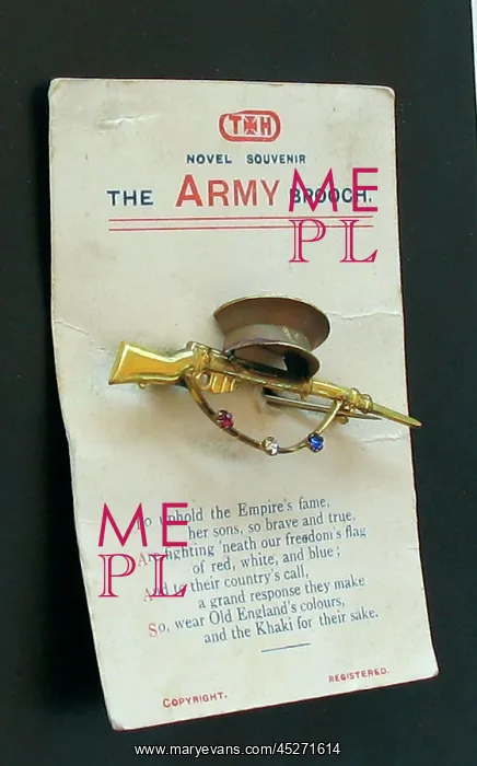 : WWI Army Brooch, on its original presentation card : WWI Army Brooch, on its original presentation card