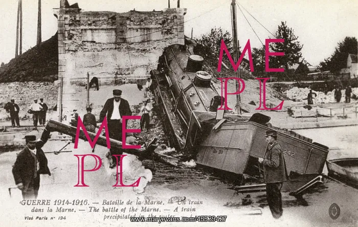 : WWI - Battle of the Marne - Destroyed bridge & fallen train : WWI - Battle of the Marne - Destroyed bridge & fallen train