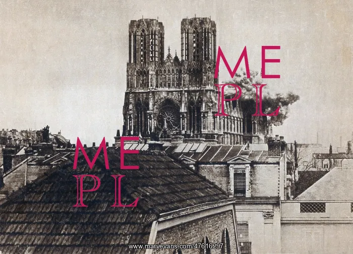 : WWI, Direct Hit, Reims Cathedral, 1914 : WWI, Direct Hit, Reims Cathedral, 1914