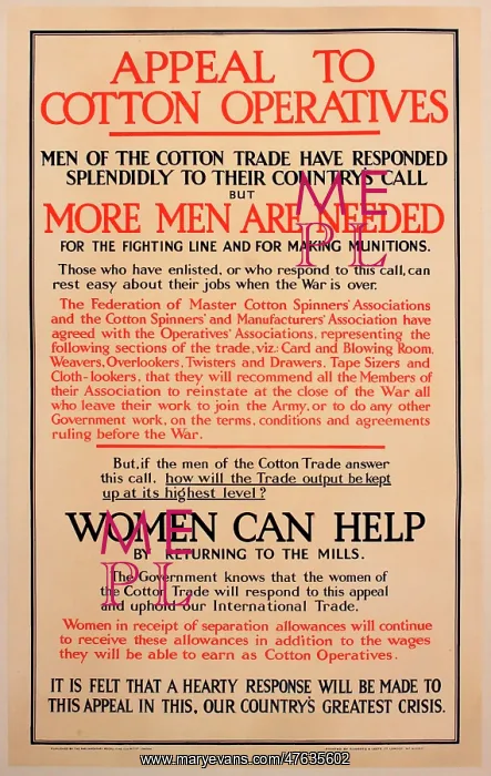 : WWI Poster, Appeal to cotton operatives : WWI Poster, Appeal to cotton operatives