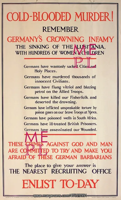 : WWI Poster, Cold-Blooded Murder! : WWI Poster, Cold-Blooded Murder!