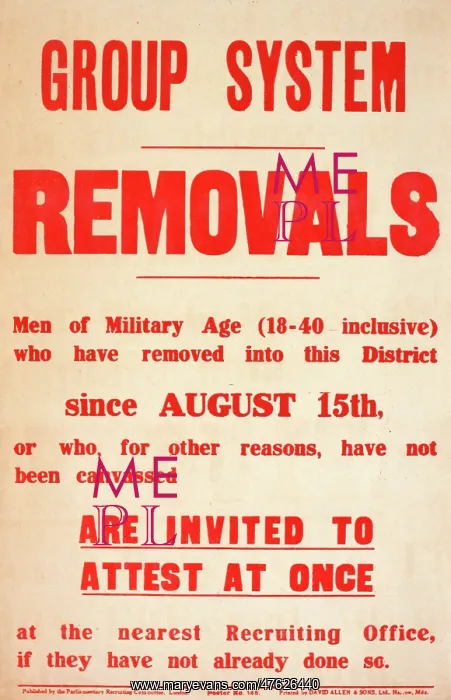 : WWI Poster, Group System, Removals : WWI Poster, Group System, Removals