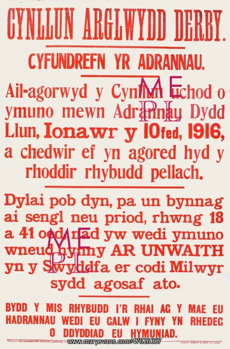 : WWI Poster, Group System (Welsh version) : WWI Poster, Group System (Welsh version)