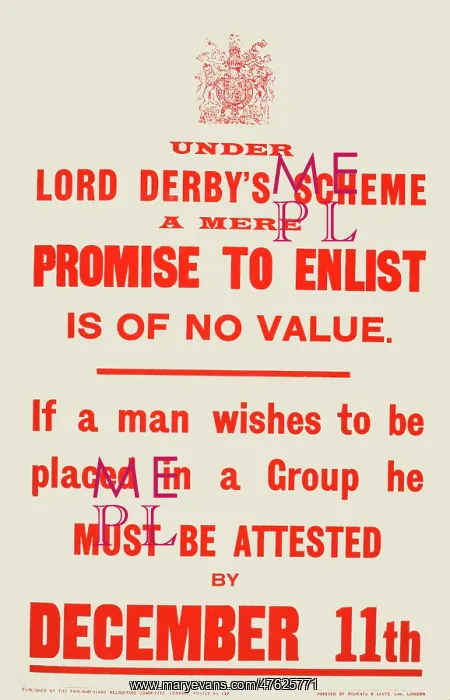 : WWI Poster, Lord Derby's Scheme : WWI Poster, Lord Derby's Scheme