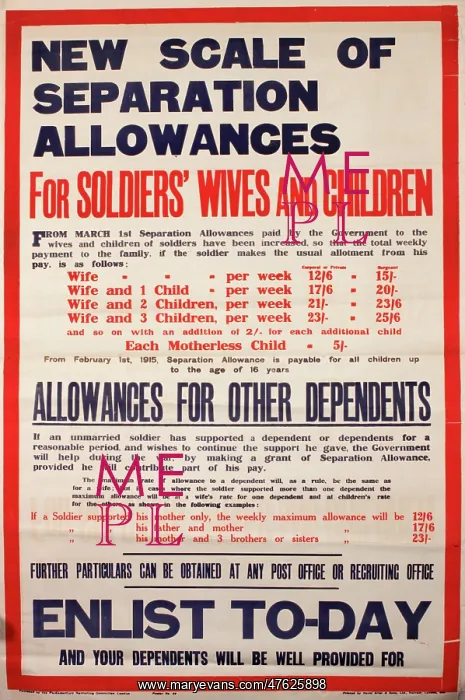 : WWI Poster, New scale of separation allowances : WWI Poster, New scale of separation allowances