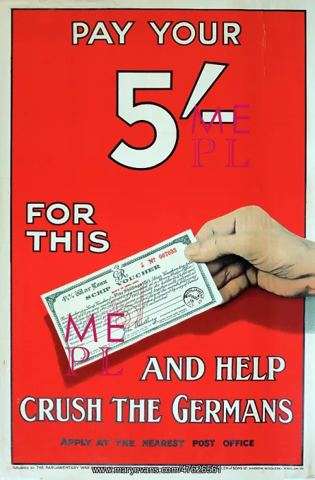 : WWI Poster, Pay Your 5'- and Help Crush the Germans : WWI Poster, Pay Your 5'- and Help Crush the Germans