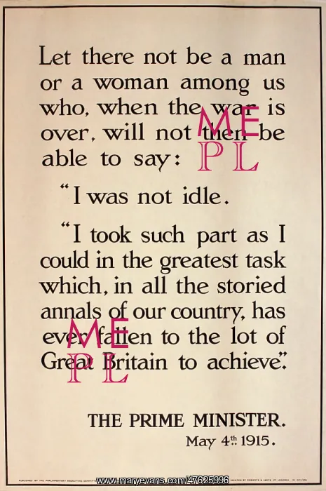 : WWI Poster, Prime Minister's speech : WWI Poster, Prime Minister's speech
