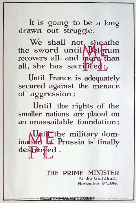 : WWI Poster, Prime Minister's speech : WWI Poster, Prime Minister's speech