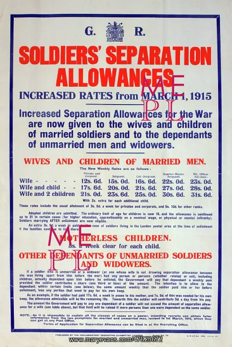 : WWI Poster, Soldiers Separation Allowances : WWI Poster, Soldiers Separation Allowances