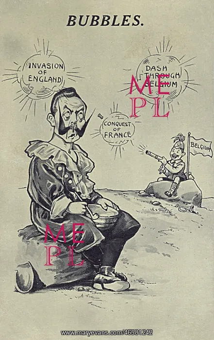 : WWI - Propaganda postcard - Kaiser's dream bubbles burst : WWI - Propaganda postcard - Kaiser's dream bubbles burst