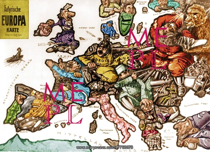: WWI, Satirical War Map of Europe, 1914 : WWI, Satirical War Map of Europe, 1914