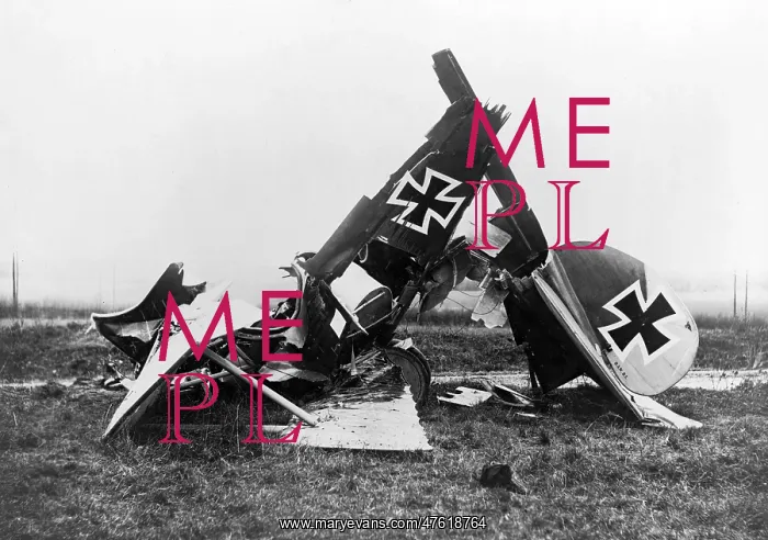 : WWI, Wreckage of German Fighter Plane : WWI, Wreckage of German Fighter Plane