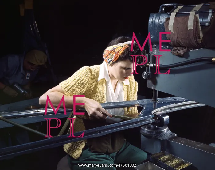 : WWII, Female Riveting Machine Operator, 1942 : WWII, Female Riveting Machine Operator, 1942