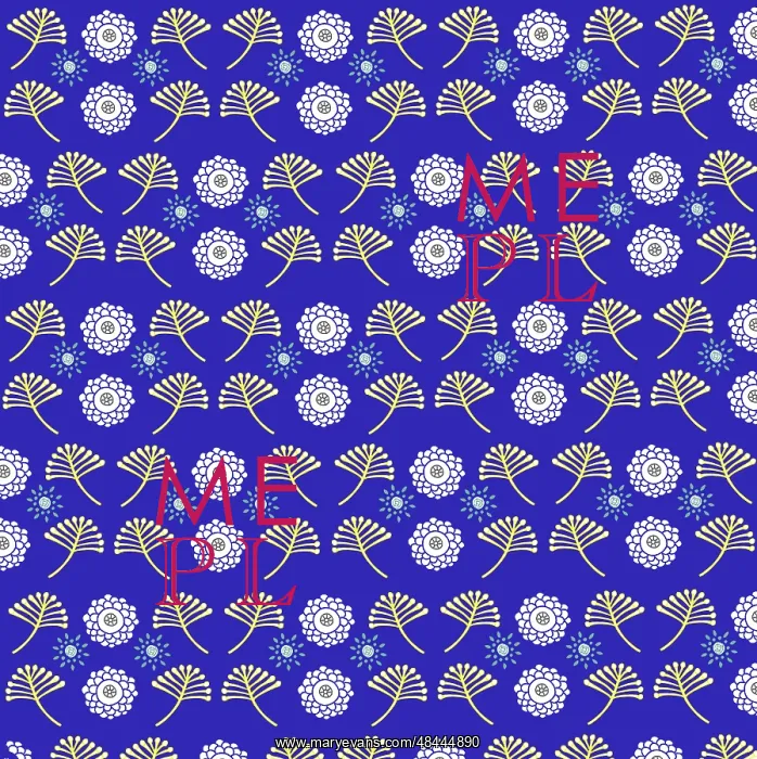  : Yellow and blue floral repeating pattern