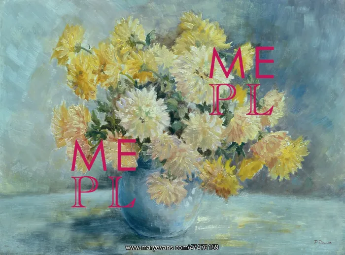 : Yellow Chrysanthemums in a Blue Jug : Yellow Chrysanthemums in a Blue Jug