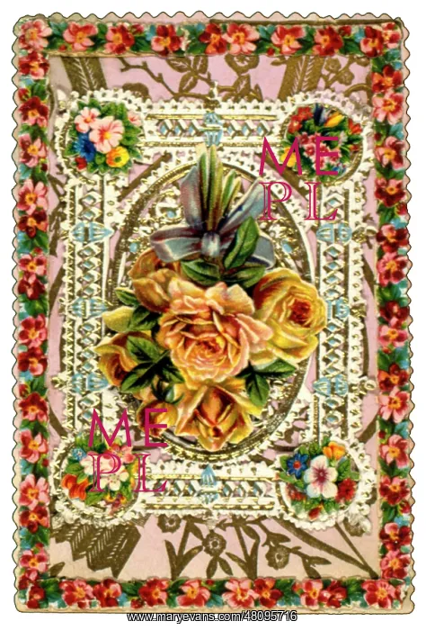  : Yellow roses with decorative floral border