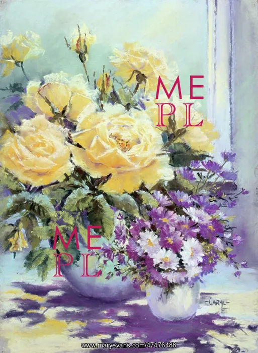  : Yellow roses with Michaelmas daisies