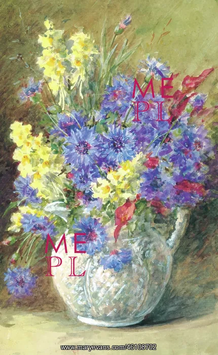 : Yellow Snapdragons and Cornflowers : Yellow Snapdragons and Cornflowers