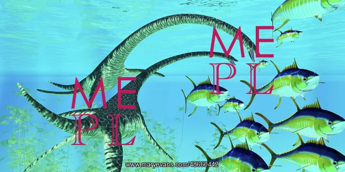 : Yellowfin tuna try to escape the jaws of two Elasmosaurus : Yellowfin tuna try to escape the jaws of two Elasmosaurus