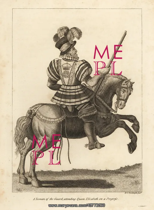 : A Yeoman of the Guard attending Queen Elizabeth : A Yeoman of the Guard attending Queen Elizabeth