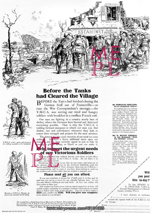 : YMCA appeal for more huts on Western Front, WW1 : YMCA appeal for more huts on Western Front, WW1