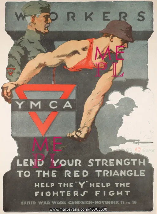 : YMCA Poster, Lend Your Strength, WW1 : YMCA Poster, Lend Your Strength, WW1