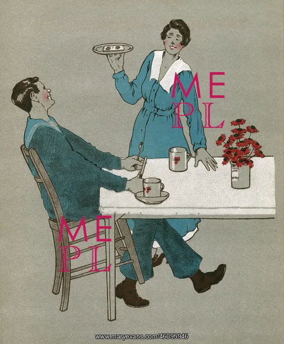 : YMCA volunteer serving eggs to sailor, WW1 : YMCA volunteer serving eggs to sailor, WW1