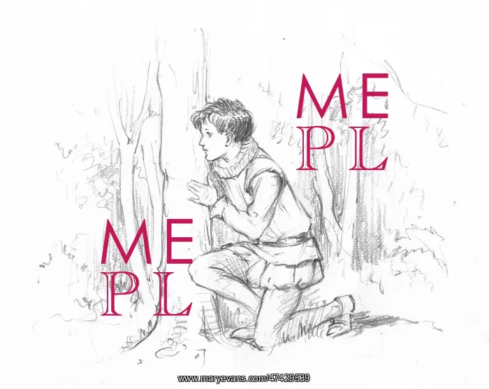 : A young boy crouches as he hides behind a tree : A young boy crouches as he hides behind a tree