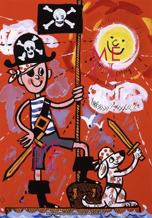 : Young boy and his dog play pirates : Young boy and his dog play pirates