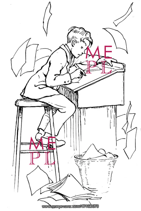  : A young boy doing his homework at a desk